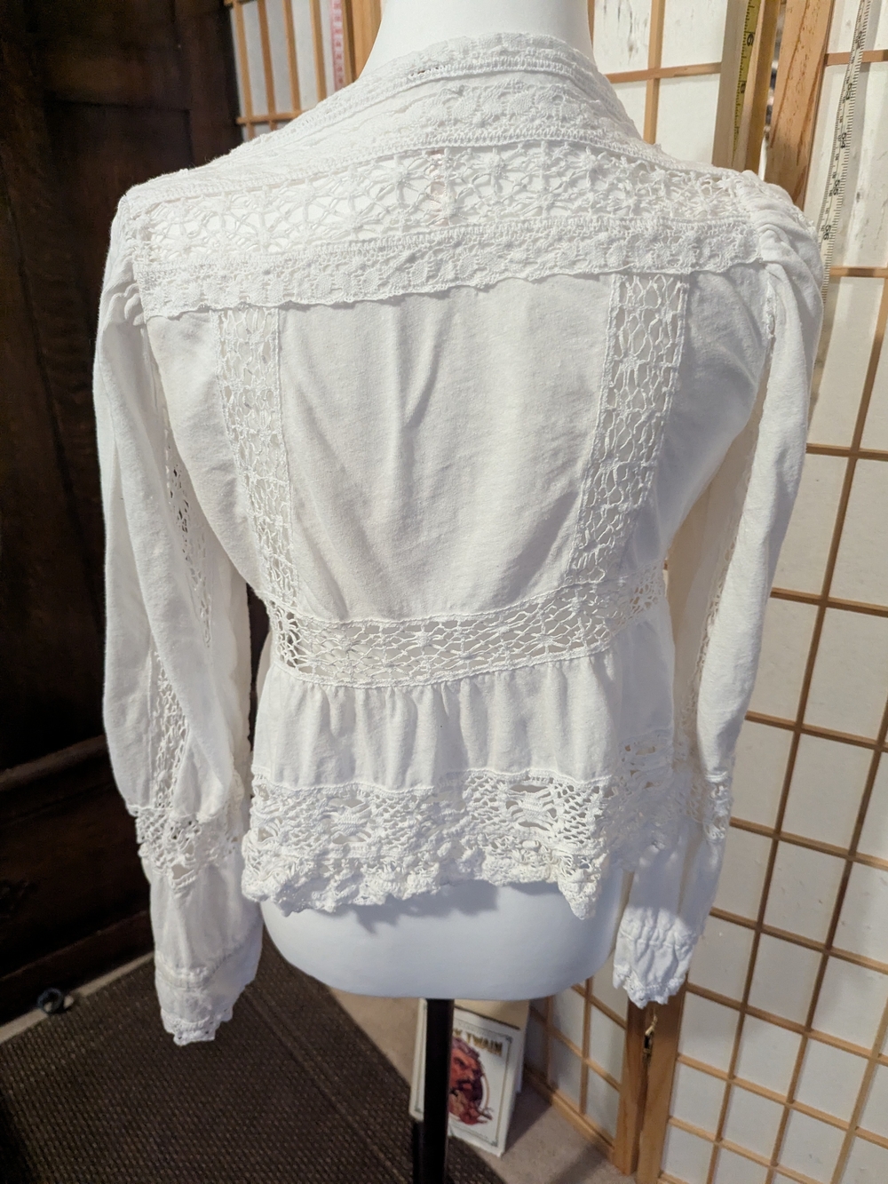 Free People Cream Crochet Tie-Front Blouse - Picture 3 of 6